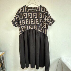 Women's Black & Beige Short Sleeve Casual Dress Lightweight